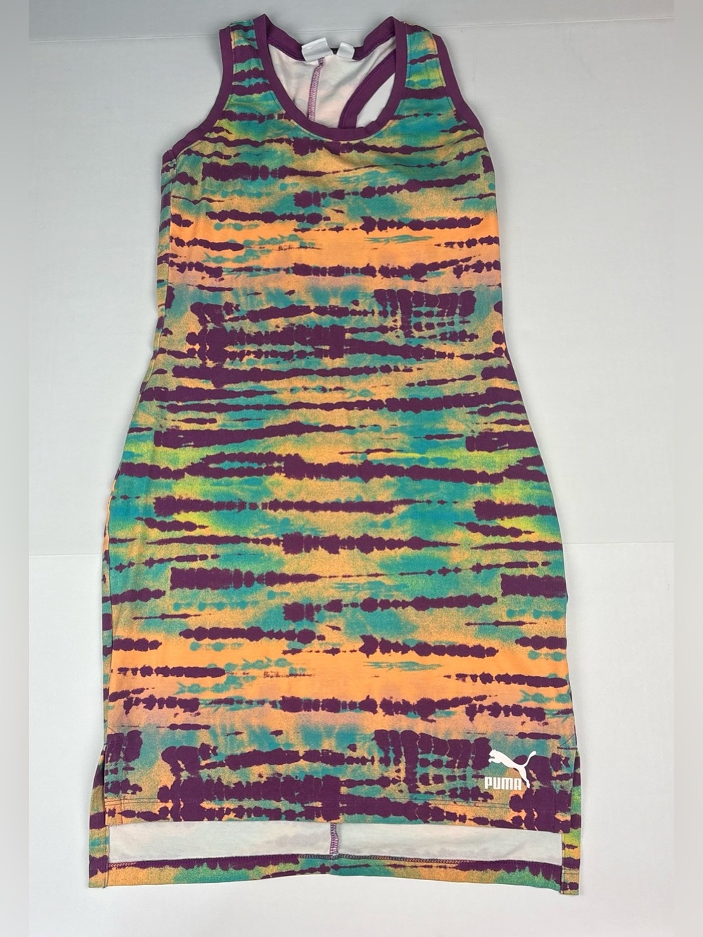 Puma Women Small Dress Mini Bodycon Purple Peach Teal Sleeveless Sporty Stretch